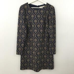 LOFT Navy and Gold Patterned Dress